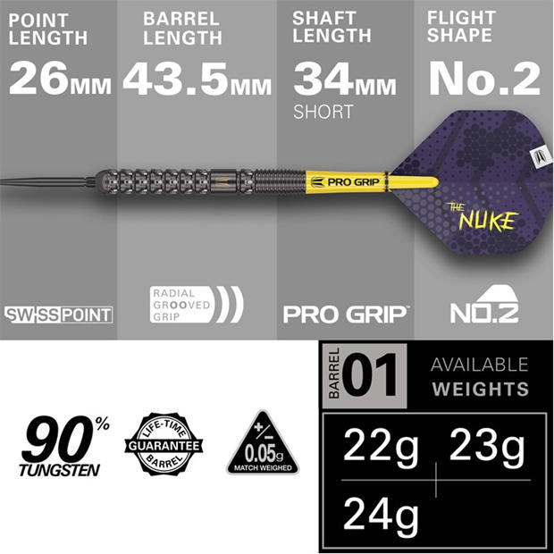 Sageti darts Luke Littler G1 23G 90% Tungsten Darts mov galben