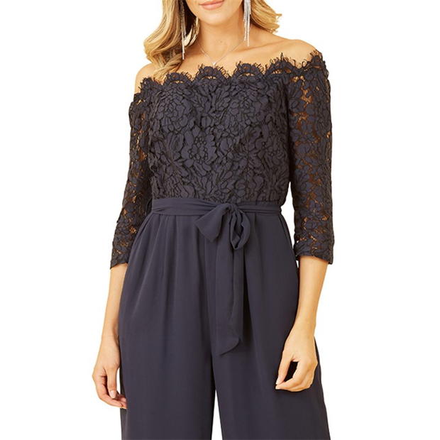 Salopeta Yumi Yumi bleumarin Lace Bardot trei quarterSleeve