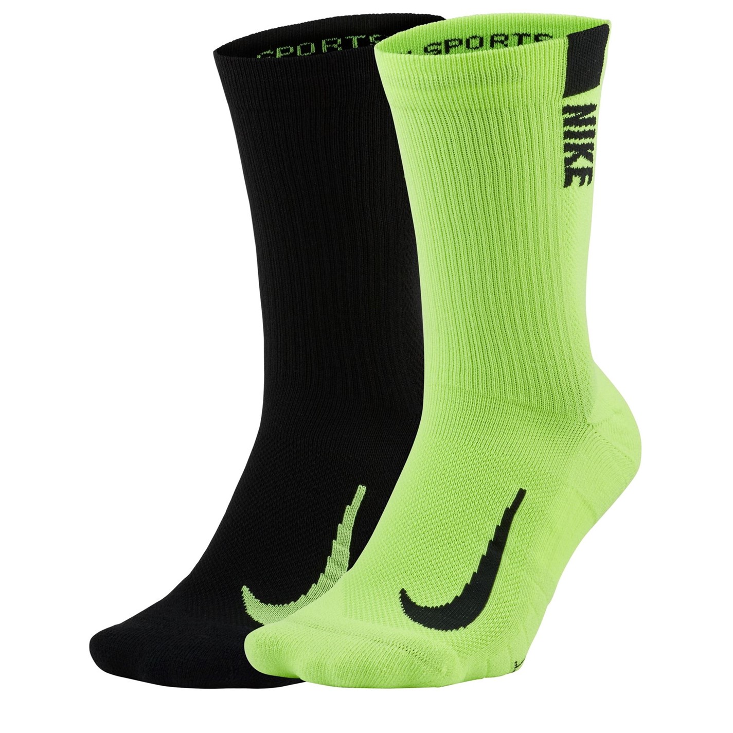 Set 2 Sosete Nike Multiplier Crew alergare Unisex pentru adulti galben negru