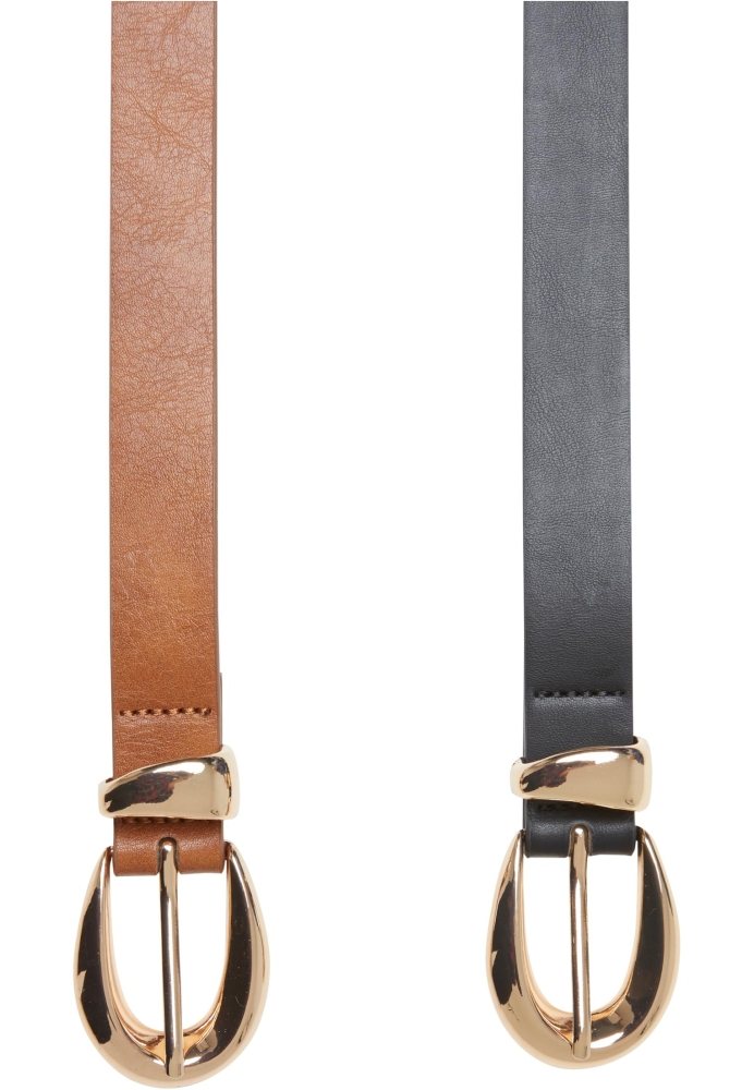 Set de 2 Curea Chunky Buckle Loop piele ecologica negru gold+brown Urban Classics auriu maro