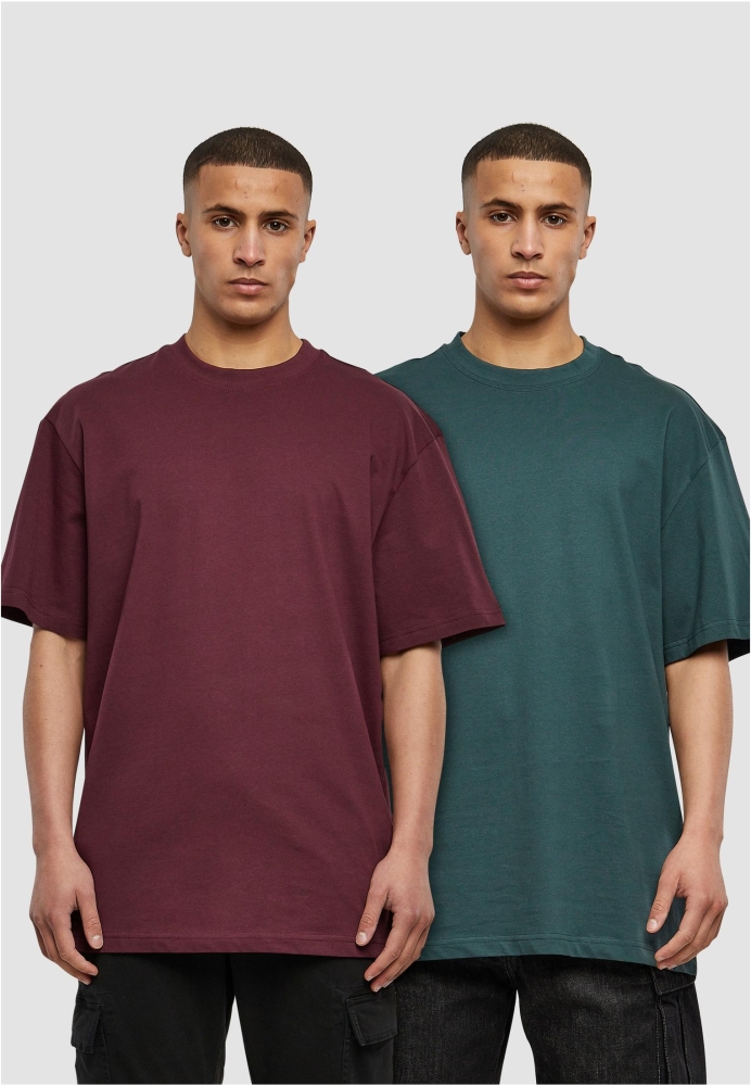 Set de 2 Tricou lung redwine+bottlegreen Urban Classics visiniu verde