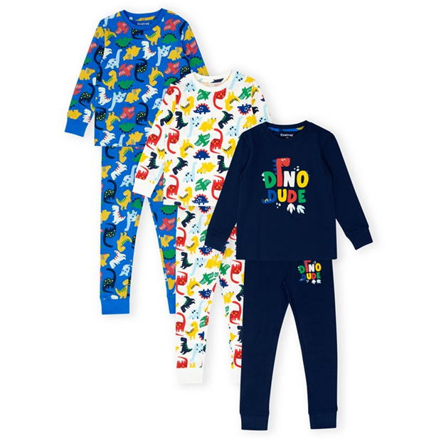 Set de 3 Pijamale Firetrap Dinosaur pentru baieti albastru multicolor