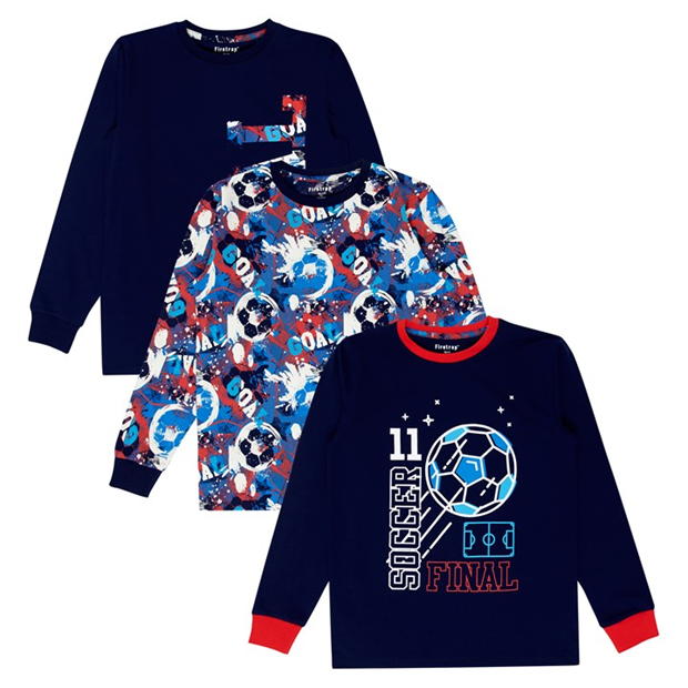 Set de 3 Pijamale Firetrap fotbal pentru baieti bleumarin multicolor