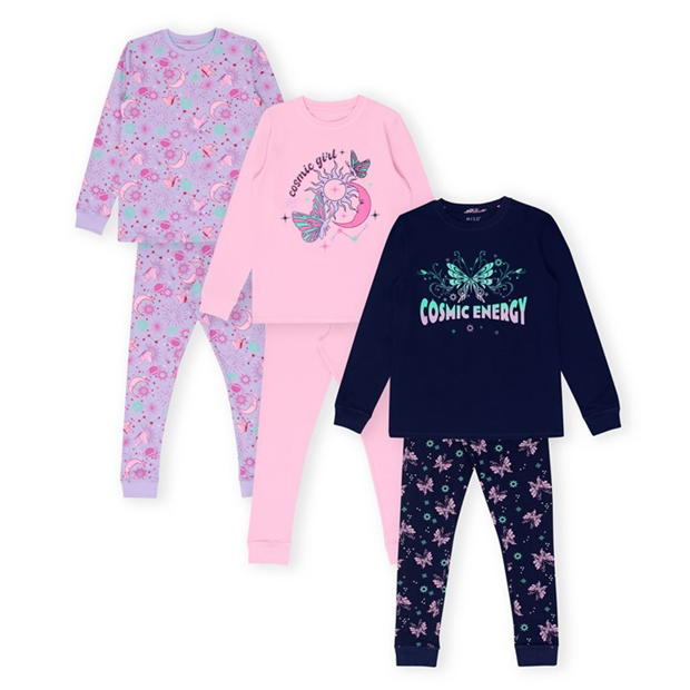 Set de 3 Pijamale Miso Cosmic pentru fete bleumarin mov