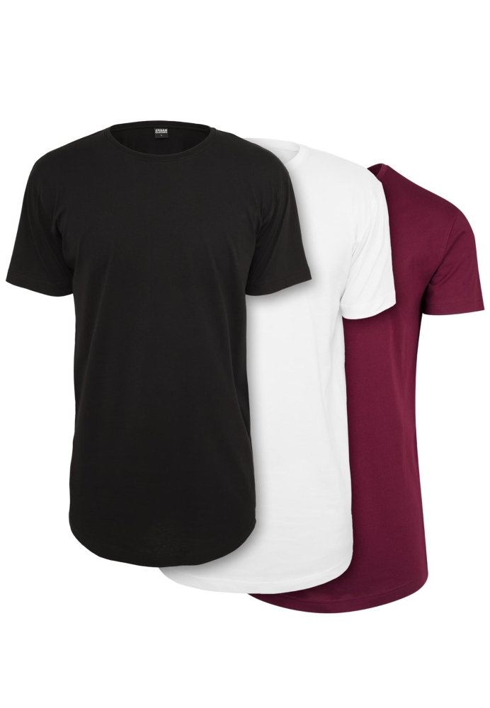 Set de 3 Tricou lung black+white+port Urban Classics negru alb visiniu