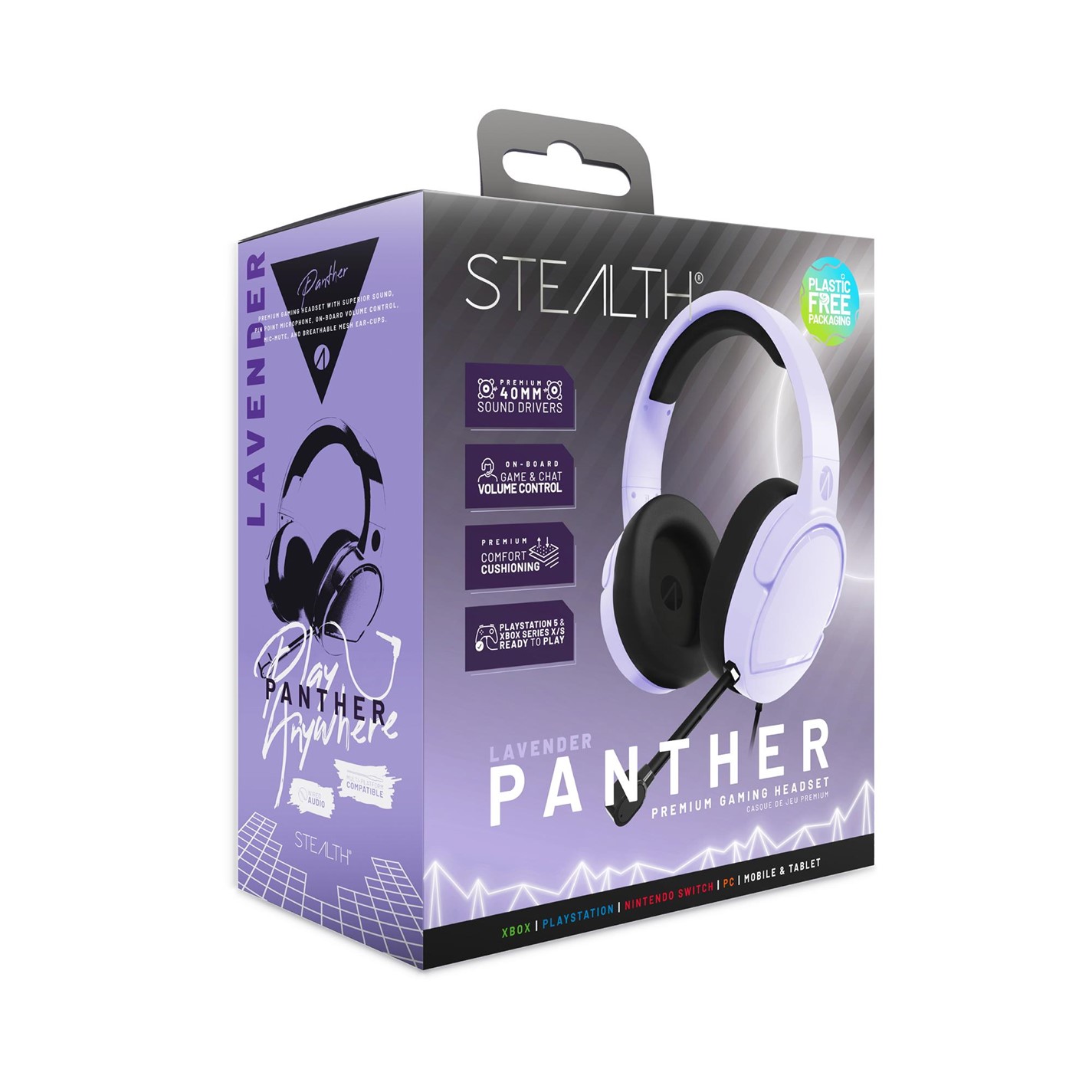 Casti Stealth PANTHER Gaming PS4 PS5 XBOX Switch & PC - Lavender multicolor