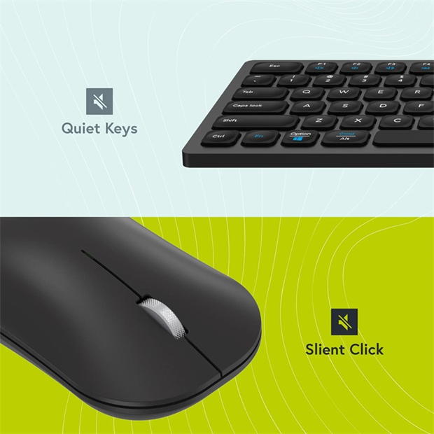 Styletech Silent Multi-Mode Bluetooth Wireless Mouse and Keyboard Bundle for PC & Mac - negru