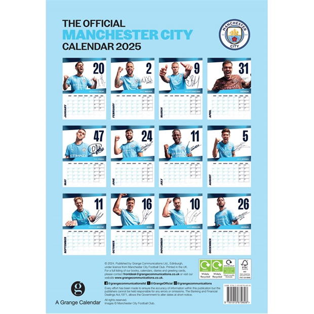 Team OFFICIAL MANCHESTER CITY FC 2025 A3 CALENDAR multicolor