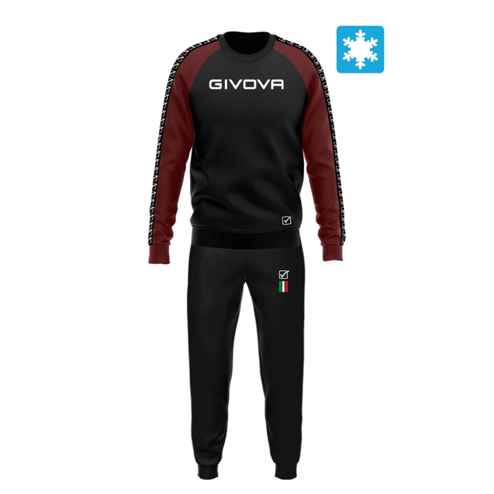 Trening sport TUTA ITALIA UOMO 102 G/COLLO felpa CON BANDA Givova negru visiniu