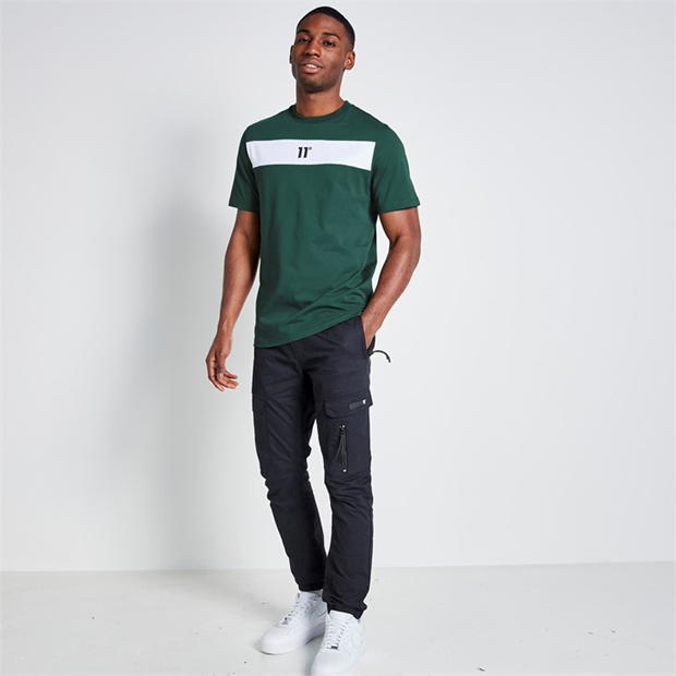 Tricou 11 Degrees Cut and Sew Panelled - Darkest Spruce verde / alb