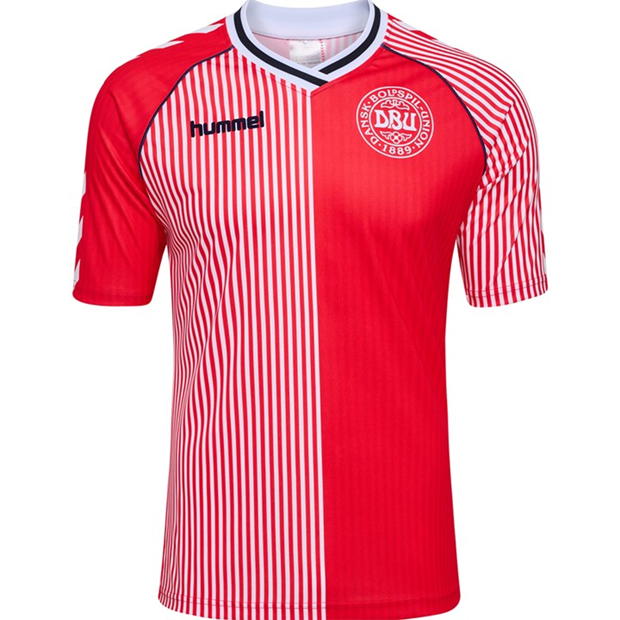 Tricou Acasa Hummel Denmark 1986 Retro Juniors rosu alb