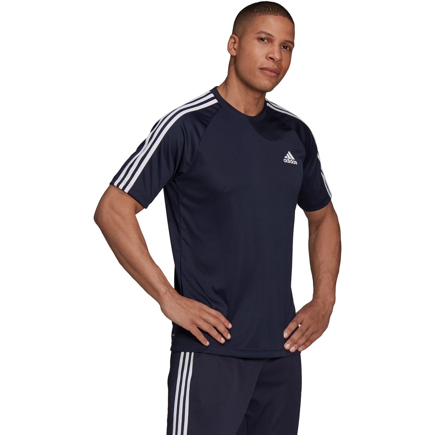 Tricou adidas clasic 3 cu dungi Sereno pentru Barbati bleumarin alb