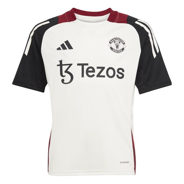 Tricou antrenement adidas Manchester United 2025 Juniors off alb negru