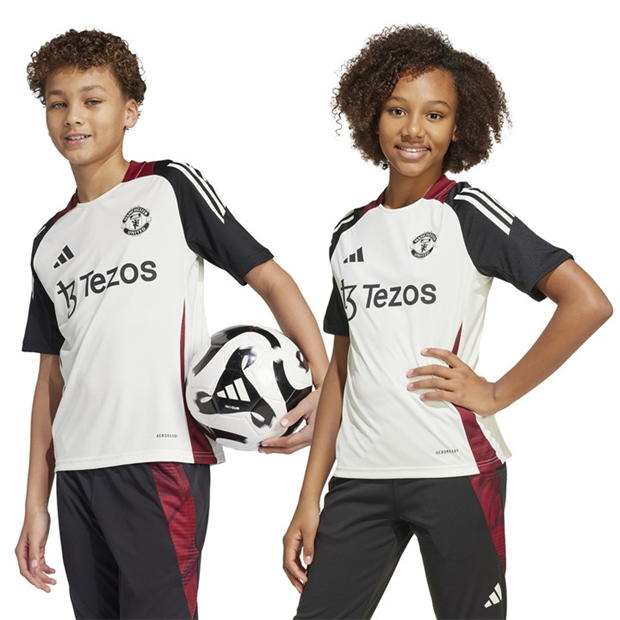 Tricou antrenement adidas Manchester United 2025 Juniors off alb negru