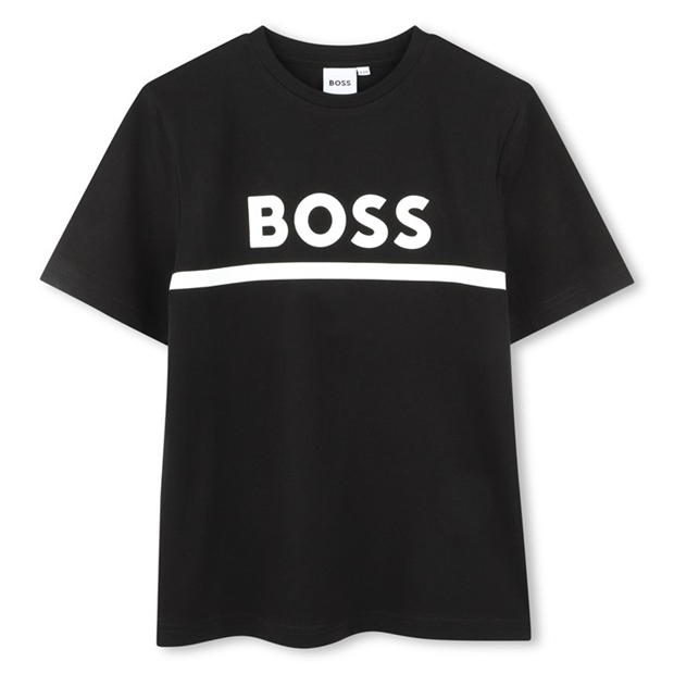 Tricou Boss cu imprimeu mare pentru baietei negru 09b