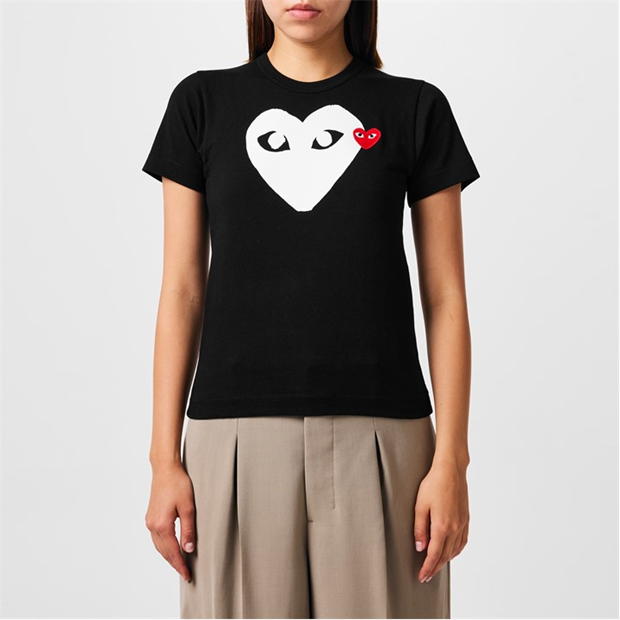 Tricou COMME DES GARCONS PLAY alb Heart negru