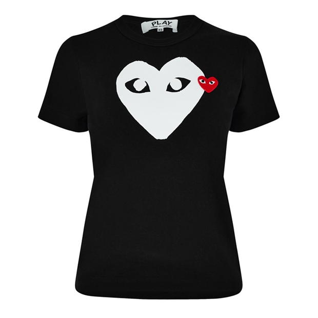 Tricou COMME DES GARCONS PLAY alb Heart negru