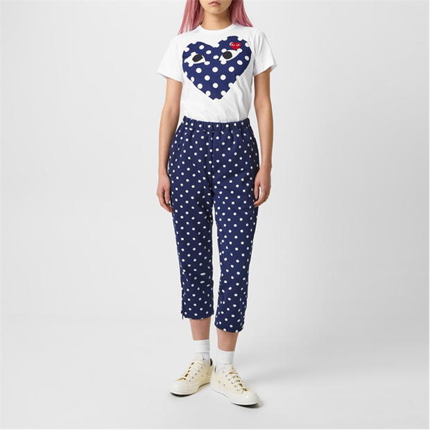 Tricou COMME DES GARCONS PLAY Big Heart Polka-Dot alb albastru