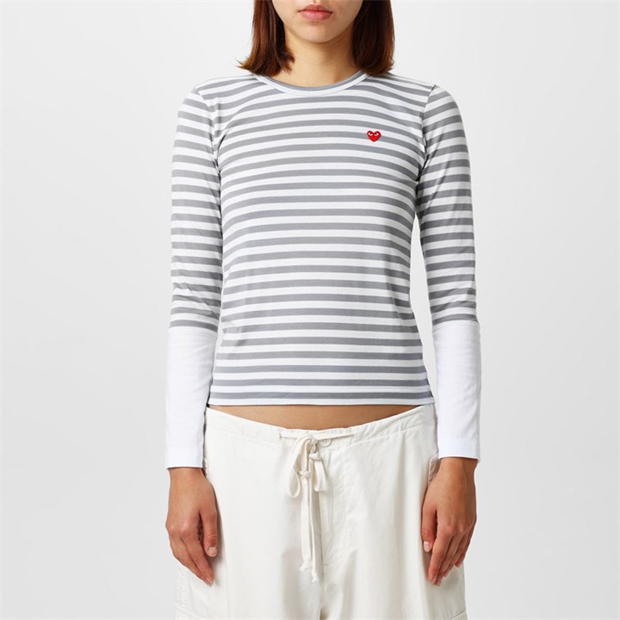 Tricou COMME DES GARCONS PLAY cu dungi gri alb