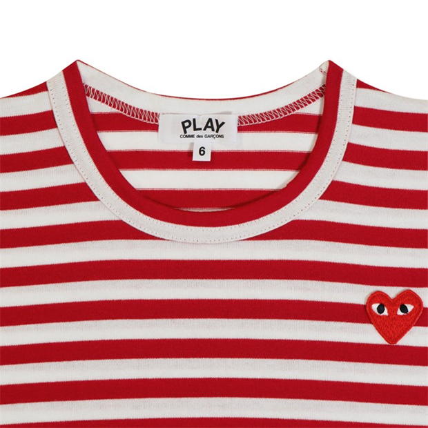 Tricou COMME DES GARCONS PLAY cu dungi Peeping Heart pentru copii rosu