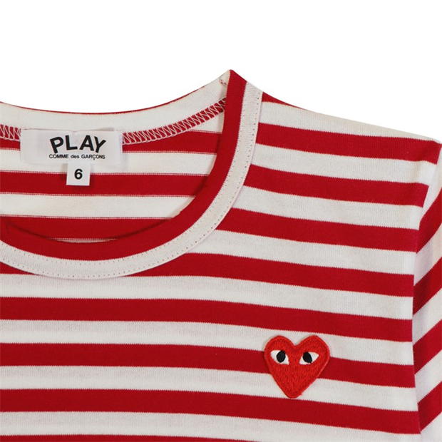 Tricou COMME DES GARCONS PLAY cu dungi Peeping Heart pentru copii rosu