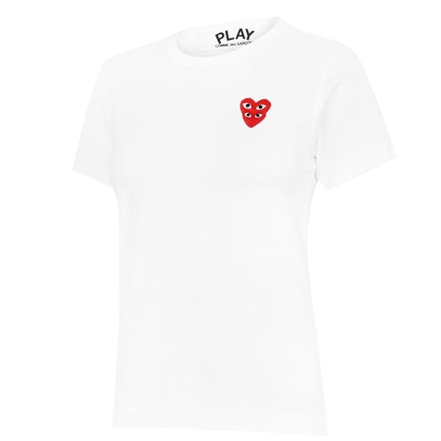 Tricou COMME DES GARCONS PLAY Double Peeping Hearts alb rosu