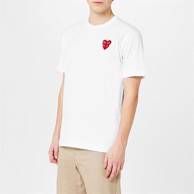 Tricou COMME DES GARCONS PLAY Embroidered Hearts alb