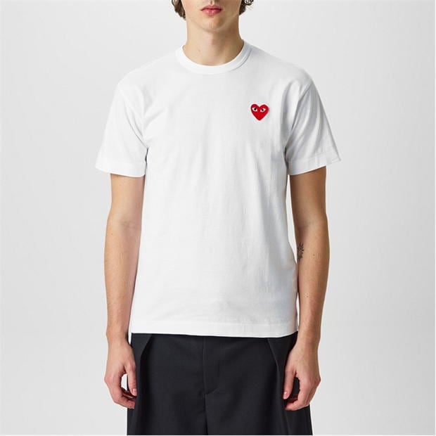 Tricou COMME DES GARCONS PLAY Heart Logo broderie alb