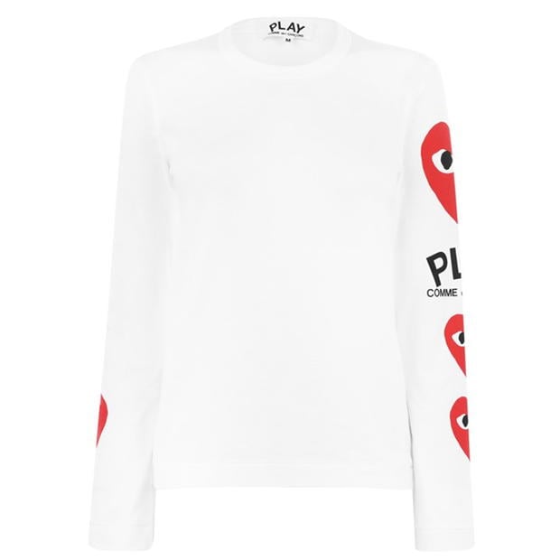 Tricou COMME DES GARCONS PLAY Heart Printed Long-Sleeved alb rosu