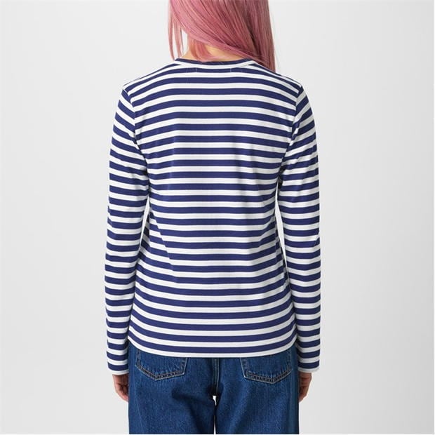 Tricou COMME DES GARCONS PLAY Logo Patch cu dungi bleumarin alb