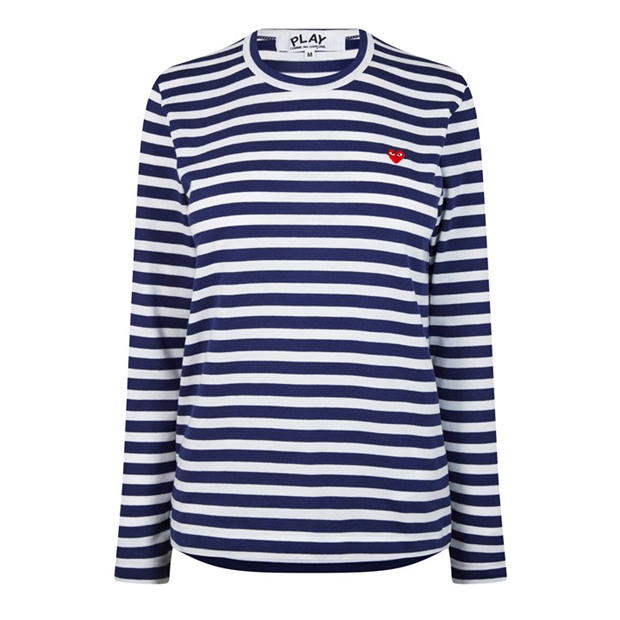 Tricou COMME DES GARCONS PLAY Logo Patch cu dungi bleumarin alb