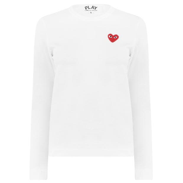 Tricou COMME DES GARCONS PLAY Peeping Heart cu Maneca Lunga alb rosu