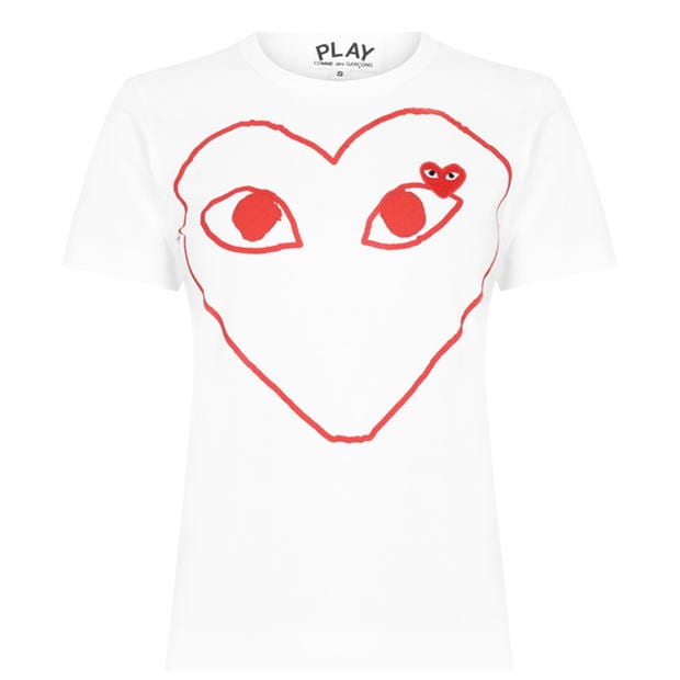 Tricou COMME DES GARCONS PLAY Peeping Heart Outline alb rosu