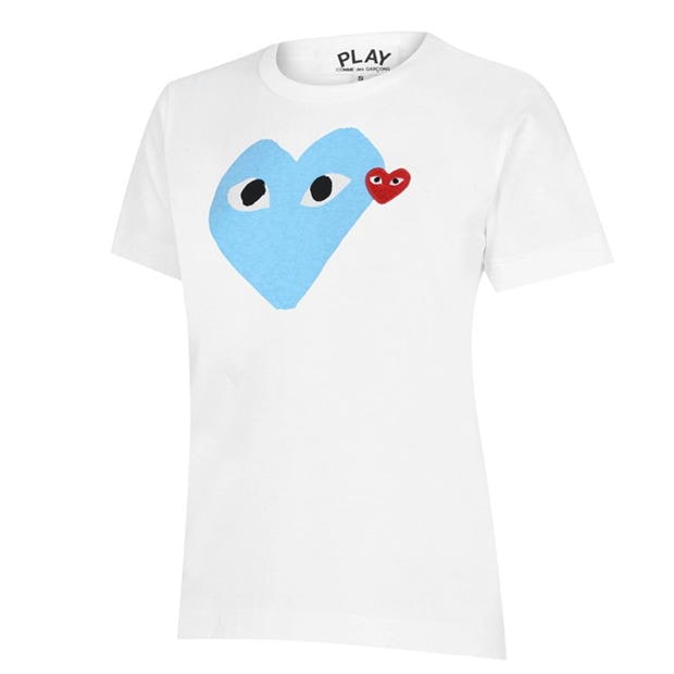 Tricou COMME DES GARCONS PLAY Printed Peeping Hearts alb albastru