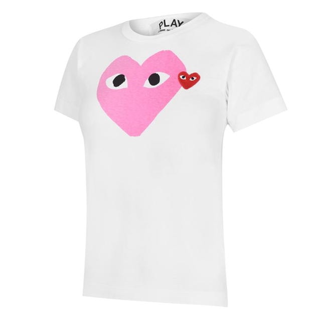 Tricou COMME DES GARCONS PLAY Printed Peeping Hearts alb roz