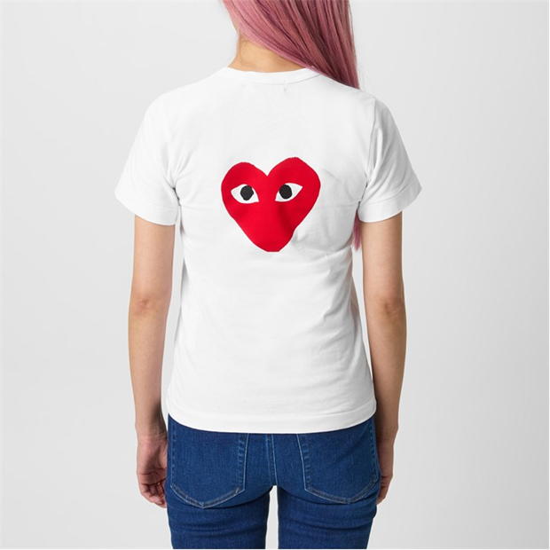 Tricou COMME DES GARCONS PLAY Signature Heart Logo Patch alb rosu