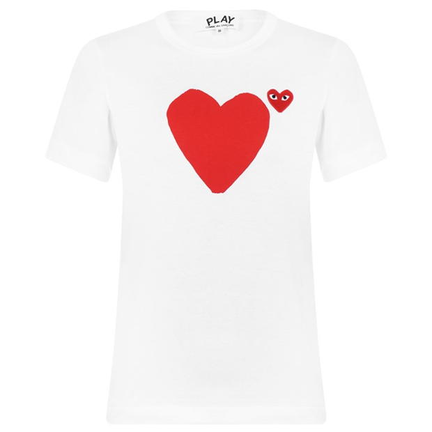 Tricou COMME DES GARCONS PLAY Signature Heart Logo Patch alb rosu