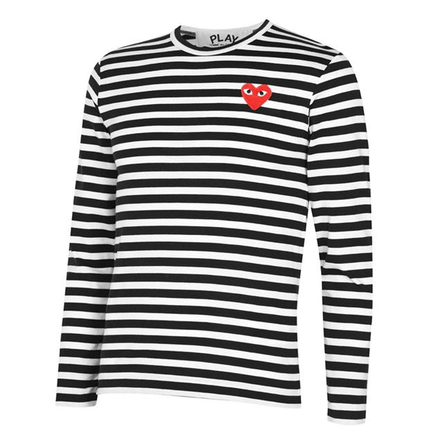 Tricou COMME DES GARCONS PLAY Single Heart cu dungi negru