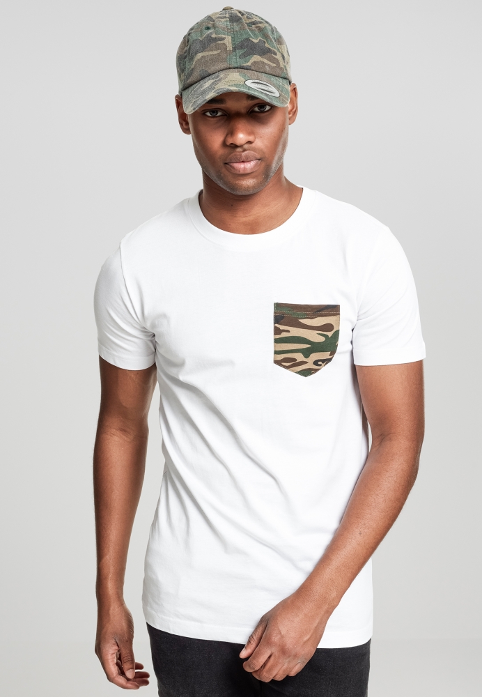 Tricou cu buzunar Camo alb camuflaj Urban Classics