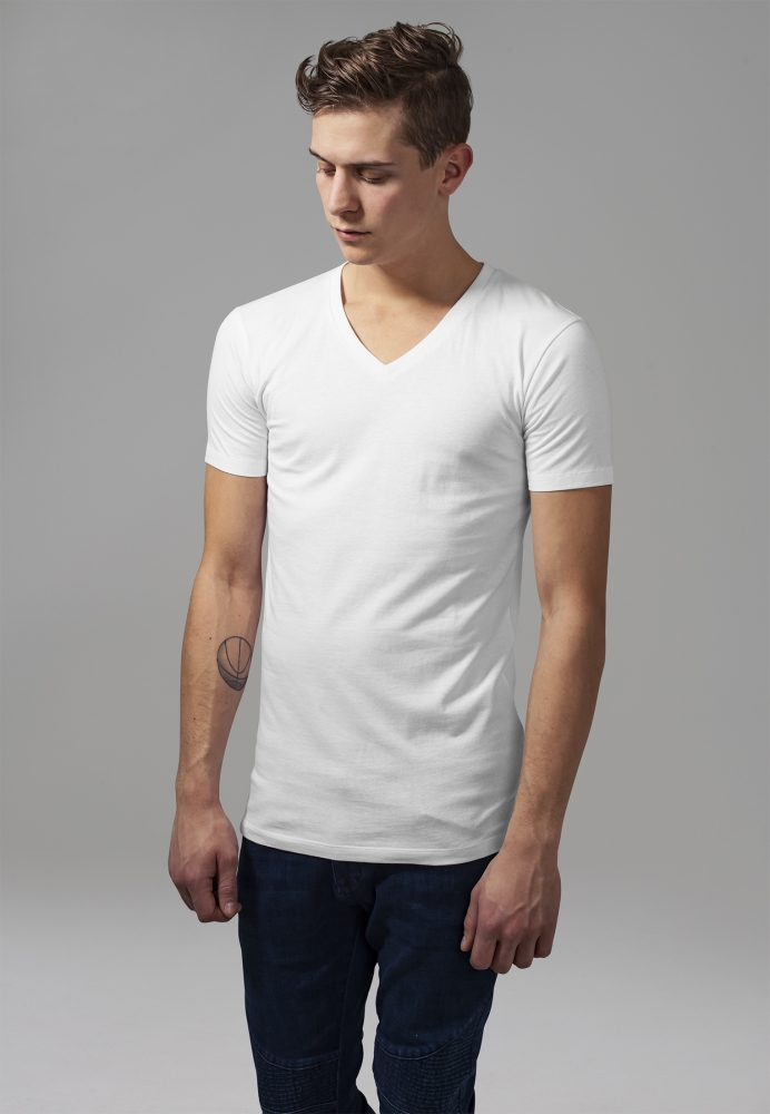 Tricou cu decolteu in V Basic alb Urban Classics