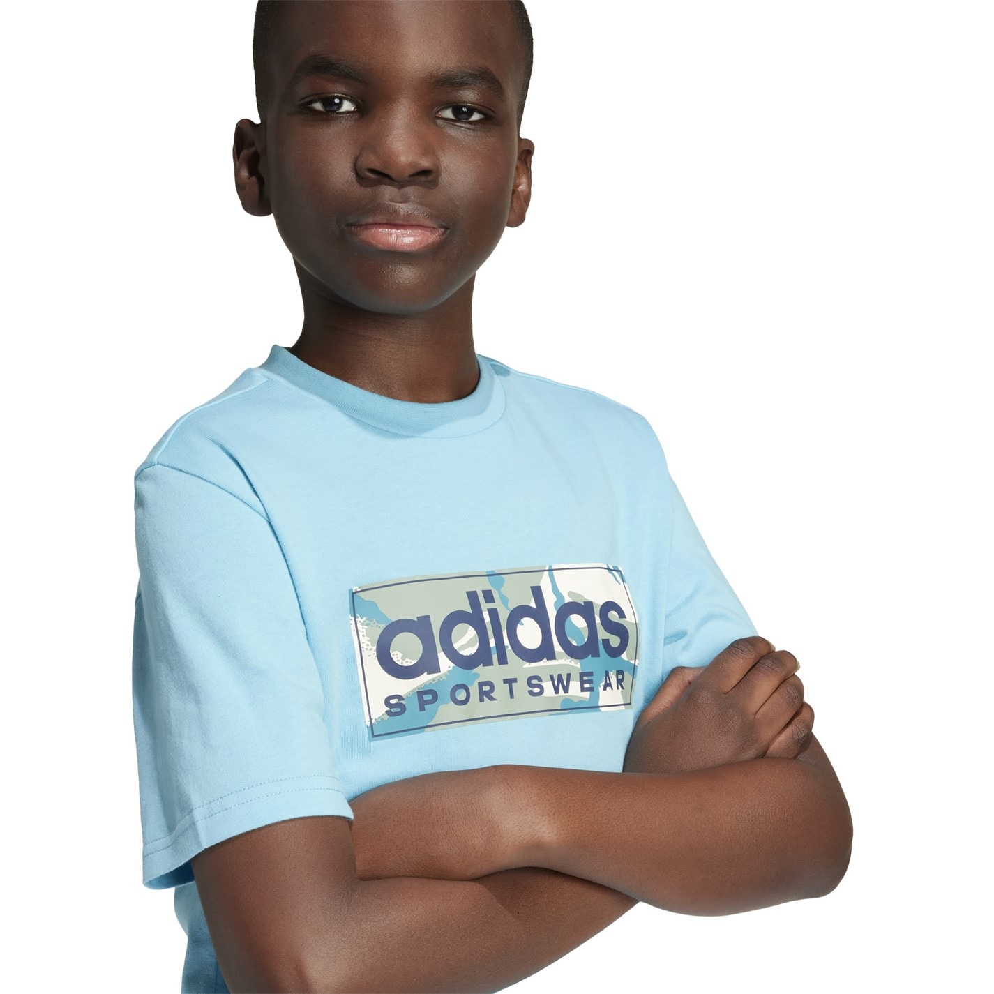 Tricou cu imprimeu adidas pentru copii albastru aqua