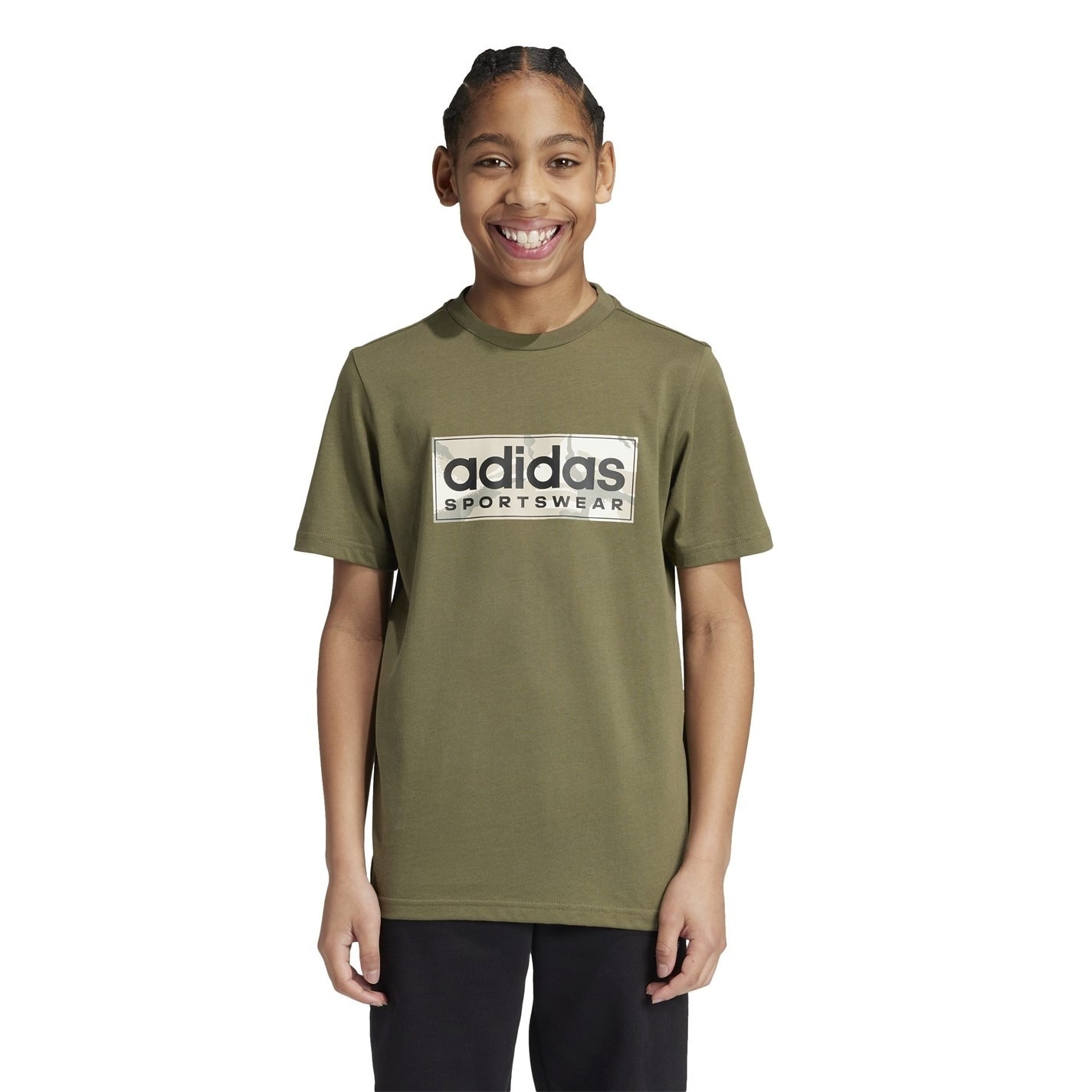 Tricou cu imprimeu adidas pentru copii oliv strata