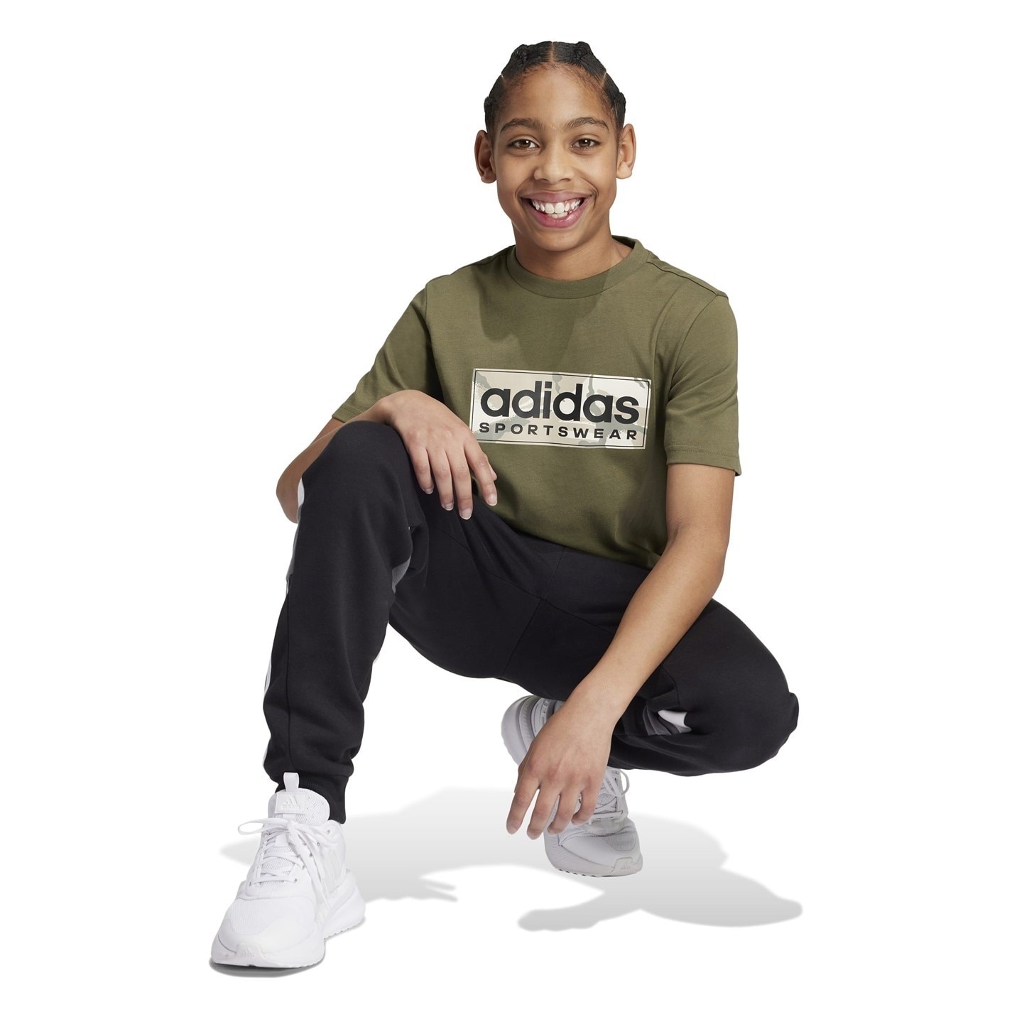 Tricou cu imprimeu adidas pentru copii oliv strata