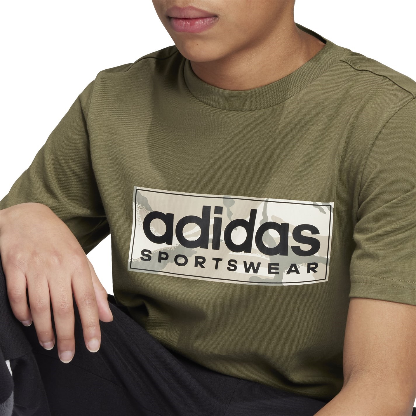 Tricou cu imprimeu adidas pentru copii oliv strata