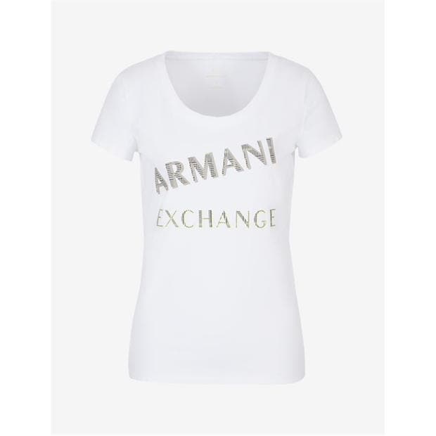 Tricou cu logo ARMANI EXCHANGE AX Scoop femei optic alb