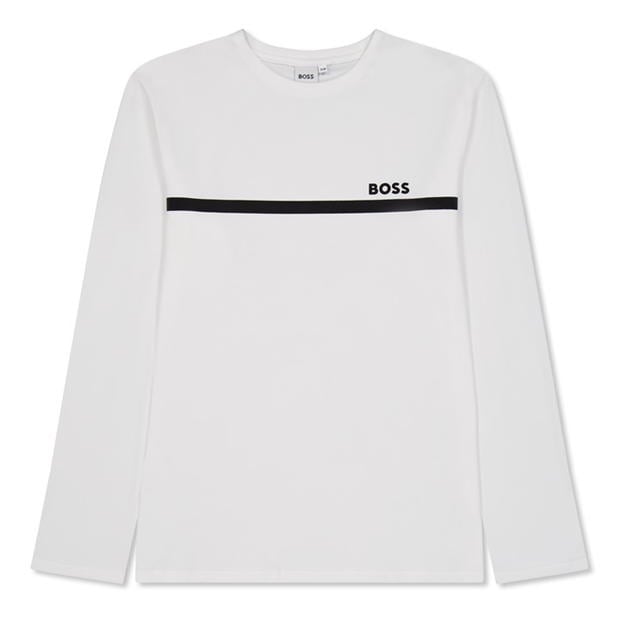 Tricou cu logo Boss LS Smll pentru copii alb 10p