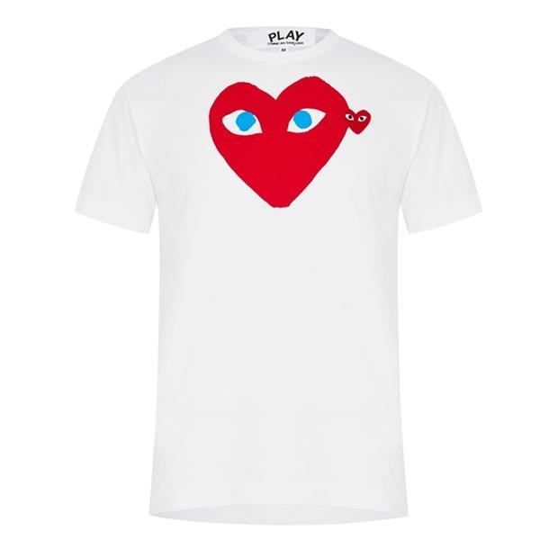 Tricou cu logo COMME DES GARCONS PLAY Double Heart -Shirt alb rosu