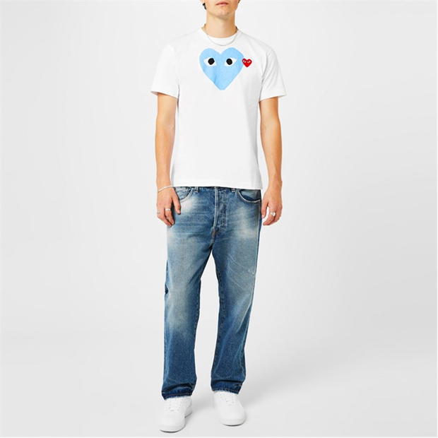 Tricou cu logo COMME DES GARCONS PLAY Double Heart -Shirt albastru