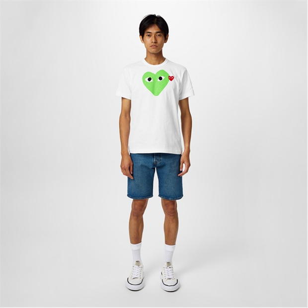 Tricou cu logo COMME DES GARCONS PLAY Double Heart -Shirt verde