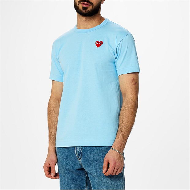 Tricou decolteu rotund COMME DES GARCONS PLAY Heart Embroidered -Shirt albastru